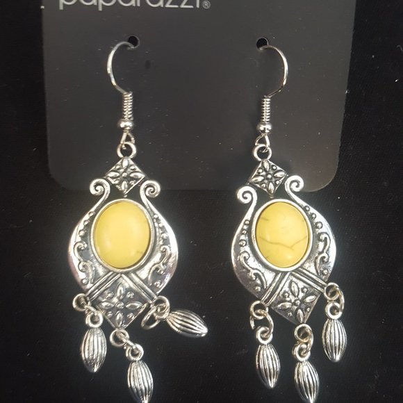 Paparazzi Jewelry Silver And Yellow Crackle Stone Earring Poshmark
